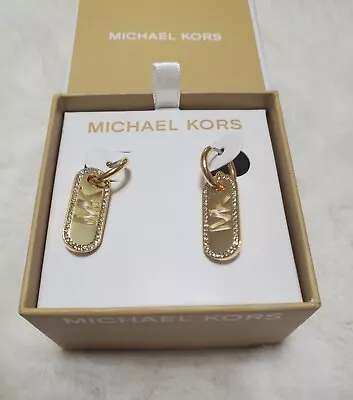 MIchael Kors Hoop Pave Logo Drop Earrings Goldtone MKJX8030710 New In Box! • $54.99