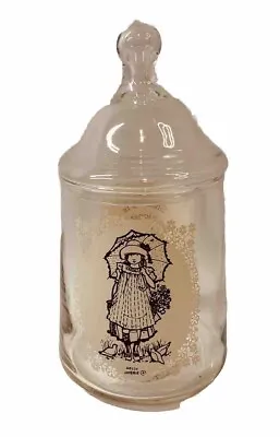 VTG 70s Holly Hobbie Umbrella Glass Apothecary Cookie Candy Tea Jar With Lid • $15