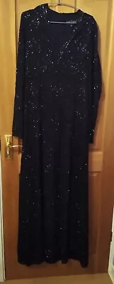 Unworn Needle & Thread Size 12 Black Embellished Maxi Dress Long Sleeves Beaded • £79