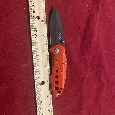 Cabela's Folding Pocket Red Knife Plain Edge Liner Lock Aluminum Scales • $12.95