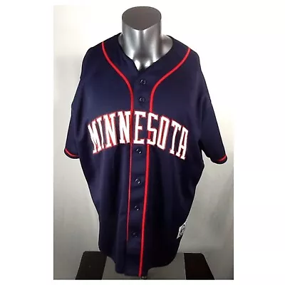 Vintage Majestic Minnesota Twins (XL) Button Up Baseball Jersey Stitched Blue • $40