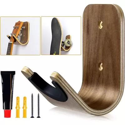 Wooden Bracket Heavy Duty Wall Mount Bass Storage Ukulele Hook Guitar Hanger • £10.95