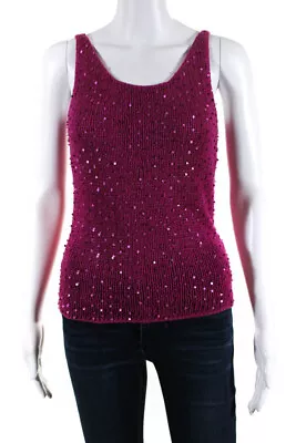 MAG By Magaschoni Womens Sequined Tight Knit Scoop Neck Tank Top Magenta Size M • $40.81