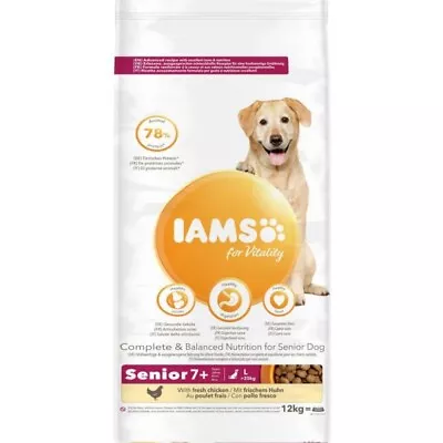 Iams For Vitality Senior 7+ Dry Dog Food Large Breed Dogs Rich In Chicken 12 Kg • £36.98