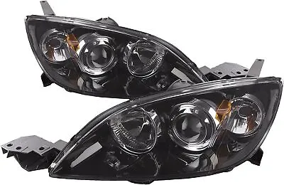 Black 2004-2009 For Mazda 3 Hatchback Headlights Halogen Projector Headlamps Set • $280.25