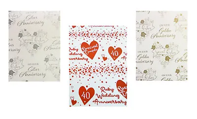 £1.89 • Buy 2 X Wedding Anniversary Wrapping Paper + 1 Tag  Silver, Ruby & Golden  Gift Wrap