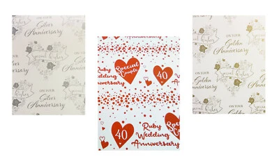 £1.89 • Buy 2 X Wedding Anniversary Wrapping Paper + 1 Tag  Silver, Ruby & Golden  Gift Wrap