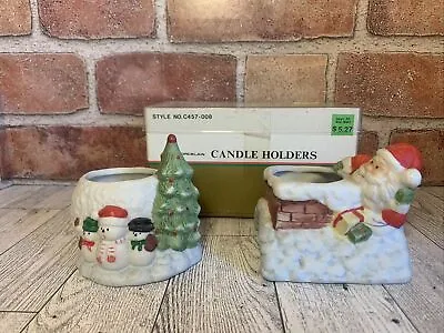 Vintage Santa Chimney Candle Holder Snowman Christmas Tree Candle Holder • $14.99