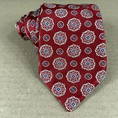 Canali Men's Silk Neck Tie Red Blue Floral Medallion 59L 3.5W Made In Italy EUC • $42.95