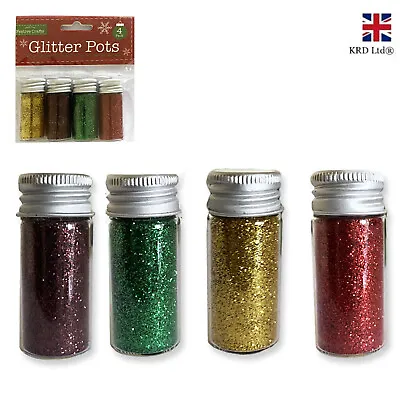 4pk Christmas Fine Glitter Pots Set Kids Art Craft Festive Sparkly Decor G4065UK • £3.09