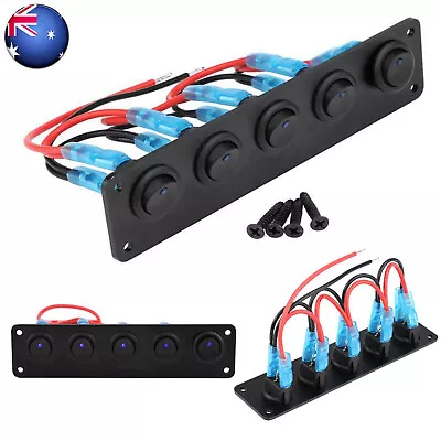 $15.89 • Buy 12-24V 5 Gang Round Dash Rocker Toggle Switch Panel Blue LED For RV Boat Marine