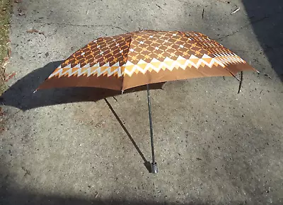 Vintage Umbrella Brown Orange White Retro Geometric Shapes Looks 70s 80s • $15.99