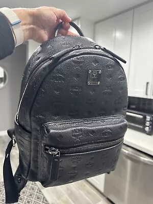 MCM Visetos Black Monogram Embossed Backpack Medium Size Excellent Condition • $450