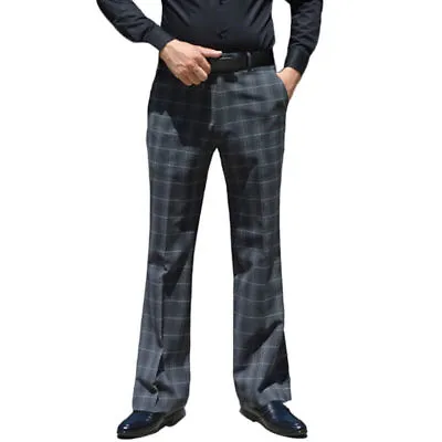 £76.68 • Buy Mens Check Bell Flares Flared Style Dress Pants Bootcut Trousers Stretch Fashion