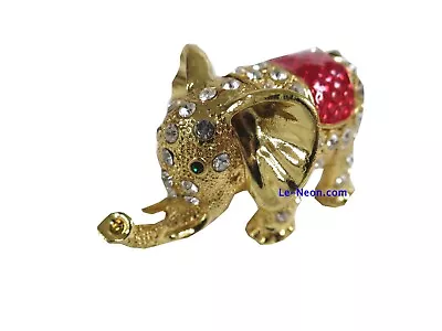 Bejeweled   Gold Elephant   Hinged Metal Enameled Rhinestone Trinket Box • $19.99