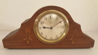 Antique Working French Victorian Inlaid Mini Mahogany Tambour Mantel Shelf Clock • $134.99