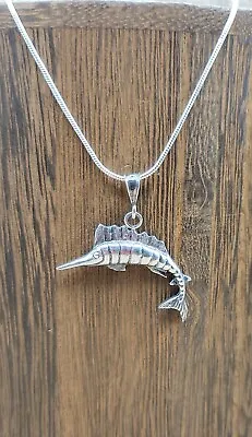 Sterling Silver Marlin Pendant Sail Fish 17.5  Necklace Mens Fishing Jewelry • $38