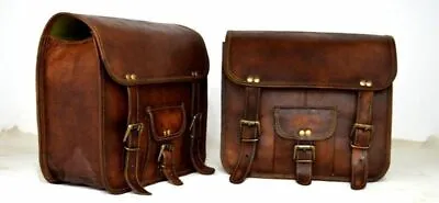 Saddlebags Motorcycle Pouch Vintage Leather 2 Side Bags Panniers Handcrafted Bag • $58.29