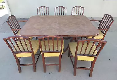 Vintage Wooden Dining Table Set 10 Chairs • $459.62