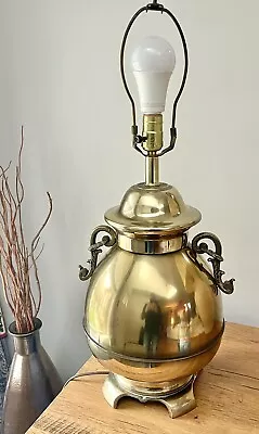 Vintage Large Brass Asian Ginger Jar Urn Style Table Lamp Hollywood Regency • $89.50