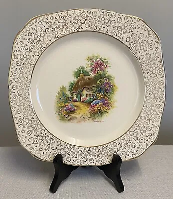 Vintage H & K Tunstall Cake Plate- Homested- Gold Chintz- England. • $19.95