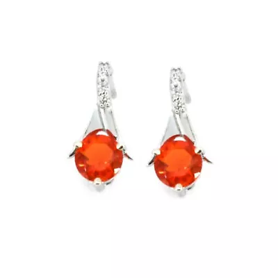 Fire Opal Round 1.18 Carat Stud Earrings In 14k White Gold With Diamonds (53014) • $660