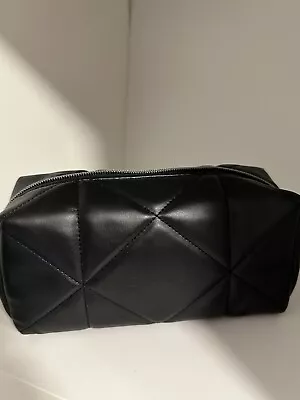 Elemis Black Leather Zip-Up Quilted Classic Cosmetic Makeup Bag New Free P & P. • £10
