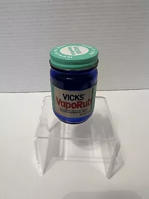 Vintage Vicks Vaporub 3 Oz. Blue Glass Bottle With Green Metal Lid • $8.99