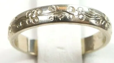 Antique Art Deco Art Carved 14K White Gold Wedding Band Ring Size 6 UK-L1/2 • $499