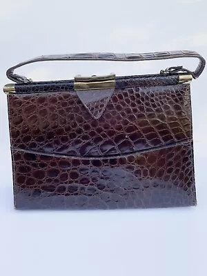 Vintage Vassar Genuine Alligator Purse Bag Handbag Dk Brown Gold Tone Trim • $123.91