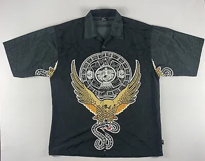 Ibeu Button Up Shirt Aztec Calender Mens Xl Black Mexican Eagle • $4