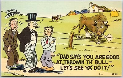 Mad Bull Frightened The Two Men And The Kid Comic Card Postcard • $8.98