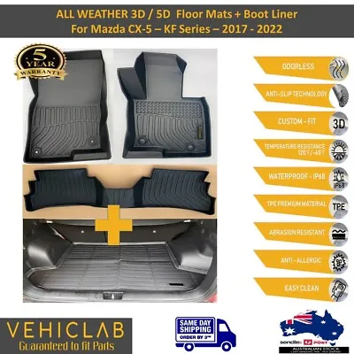 Vehiclab 3D TPE All Weather Car Floor Mats + Boot Liner CX-5 CX5 KF 2017 - 2024 • $175