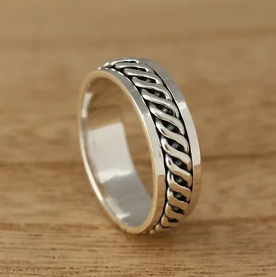 £19.98 • Buy 925 Sterling Silver Celtic Twist Spinning Thumb Band Ring 7mm Wide Mens/Womens