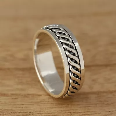 £19.98 • Buy 925 Sterling Silver Celtic Twist Spinning Thumb Band Ring 7mm Wide Mens/Womens