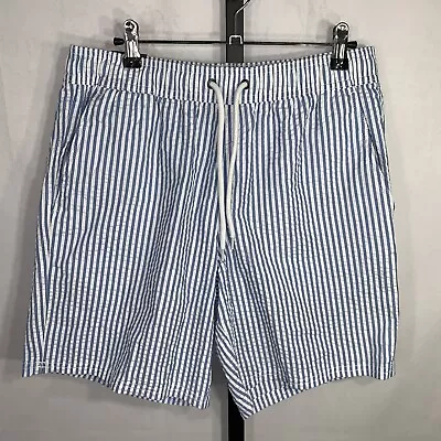 J. Crew Flex Swimwear Size M Seersucker Swim Shorts Blue White Stripe NWT $79 • $32