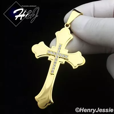 MEN's Stainless Steel ICY Bling CZ Gold Plated Layer Cross Pendant*GP146 • $15.99