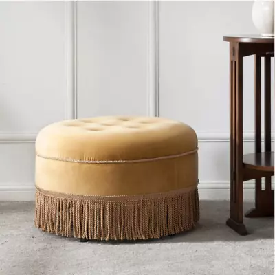 Ottoman Footstool Velvet Stool Bench Seat Gold Fabric Upholstered Skirted Round • $154.50