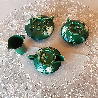 Vintage  Tea Set Peony Pattern Green 7 Pieces Including Lids • $9.99