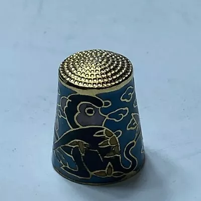 Vintage Monkey Enamel Thimble Blue And Gold Metal • $8.95