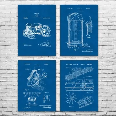 Farming Patent Posters Set Of 4 Farmer Gift Farmhouse Decor Tractor Blueprint • £43.32