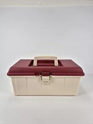 Vintage Wilton Large Maroon & Cream Plastic Sewing Box With Tray Made In USA VGC • $85