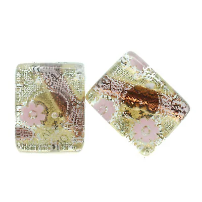 Murano Glass Cufflinks Rectangular Gold Pink Brown Venice Wedding • £14.95