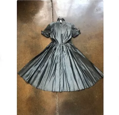 Metallic 1940s 1950s Pewter Grey Taffeta Dress XXS • $80