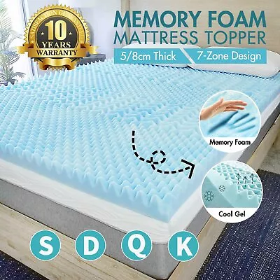 Memory Foam Mattress Topper 7-Zone Cool Gel Bed Pad Mat 5/8CM Underlay All Size • $45.90