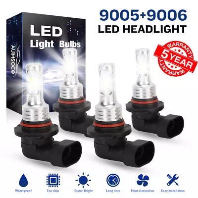 9005 9006 LED Headlights Combo Bulbs High Low Beam White Super Bright 6500K 4Pcs • $26.99
