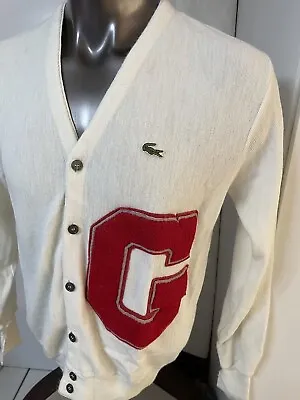 IZOD LACOSTE VINTAGE  MEDIUM CARDIGAN LETTER G Sweater ORLON ACRYLIC LETTERMAN • $29.99