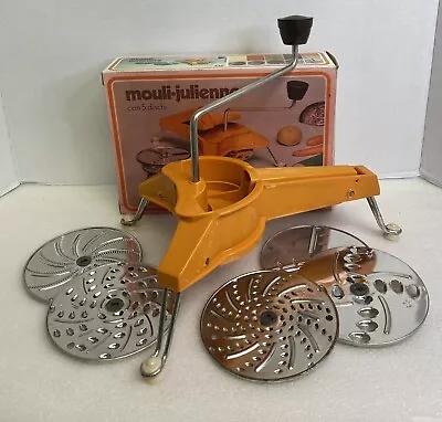 Vintage Moulinex Mouli-Julienne Food Processor 445 Grater Shredder 5 Discs Box • $22.95