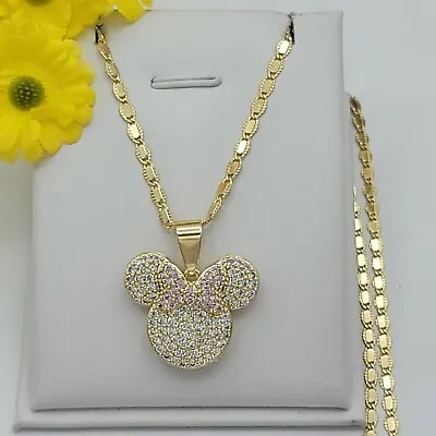 14K Gold Plated Cute Mouse Silhouette With Bow Crystals Pendant Necklace. Mice • $16
