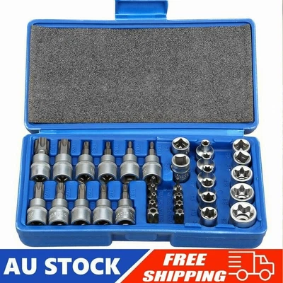 $30.39 • Buy 34pcs 3/8  Drive Star & E Torx Bit Socket Set Tool Kit Torx Hex Bit Socket